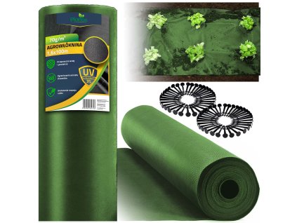 Záhradná agrotextília 1,6 m x 100 m 90 g/m2 + 100 kolíkov Plonos - zelená