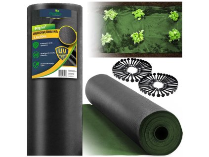Záhradná textília 1,6 m x 50 m 90 g/m2 + 100 kolíkov Plonos - čierno-zelená