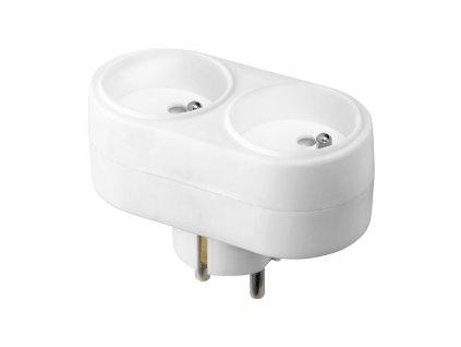 Biely zásuvkový rozdeľovač 2x2P+E, francúzsky