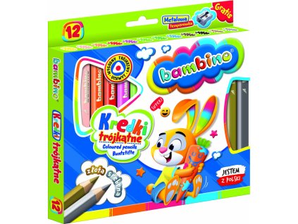 BAMBINO Trojhranné ceruzky s dreveným rámom 12 farieb + orezávátko