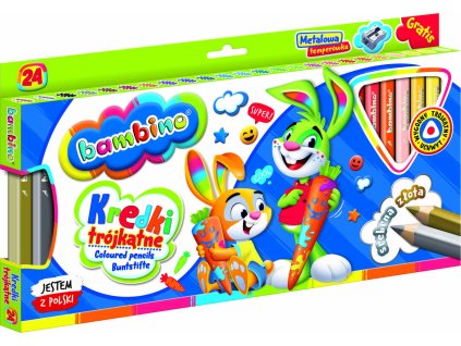 BAMBINO Kredki trojkatne w oprawie drewnianej 24 kolorow temperowka 99509%282%29
