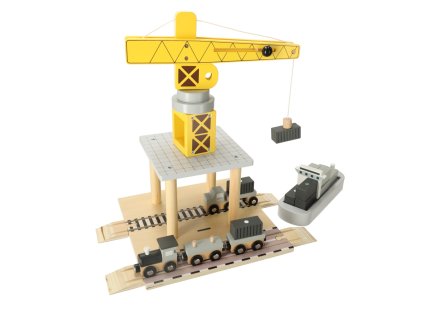 Drevený žeriav žeriav prístav + auto loď