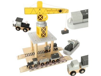 Drevený žeriav žeriav prístav + auto loď