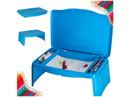 Detský stolík do auta s úložným priestorom modrý