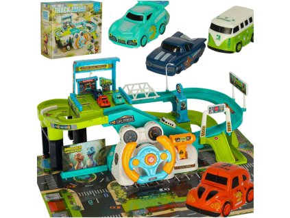 Parkovacia garáž s autodráhou dinosaurus 4 autá
