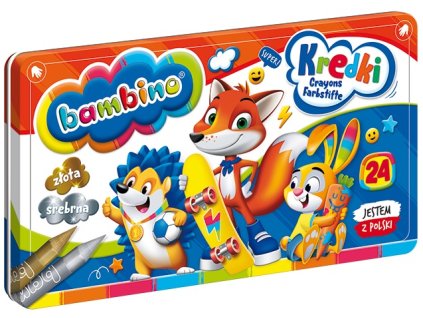 BAMBINO Pastelky v kovovej krabičke 24 farieb tempera.
