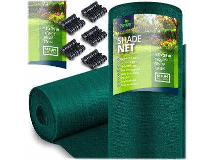Tieniaca sieť 1,5x25m 140g/m2 + 50 príchytiek zelená