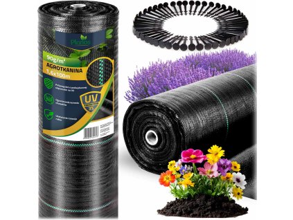 Záhradná agrotextília 1,6 m x 100 m 90 g/m2 + 100 kolíkov Plonos - čierna