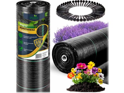 Záhradná agrotextília 1,6 m x 50 m 90 g/m2 + 50 kolíkov Plonos - čierna