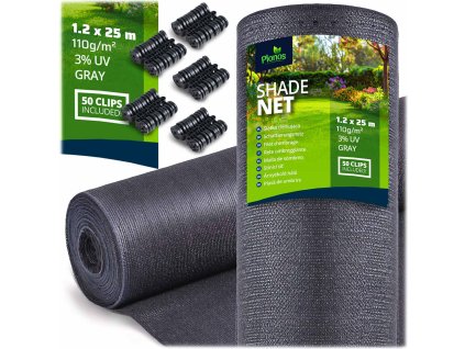 Zatienená sieť 1,2x25m 110g/m2 + 50 svoriek šedá