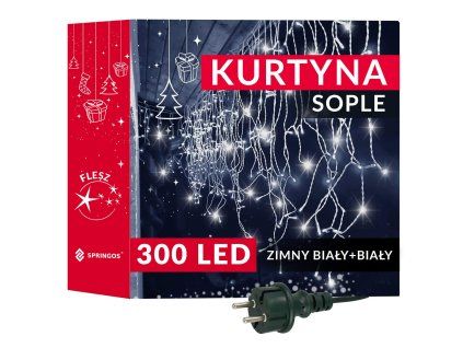 Vianočné LED cencúle 300 LED studená biela 12 m S-CL4038