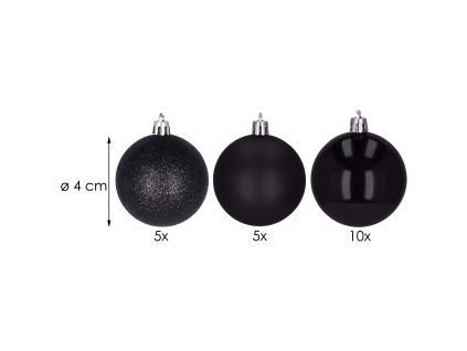 Nerozbitné čierne vianočné gule na stromček 4 cm, sada 20 ks S-CA0124