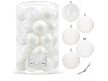Nerozbitné vianočné gule 8 cm 30 ks biele S-CA0878