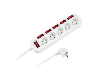 Sieťová predlžovačka Rebel so 6 vypínačmi 5 zásuviek- 1.5m