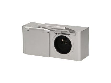 Hermetická zásuvka IP44, 2x2P+E, strieborná