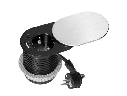 Zásuvka do nábytku s USB nabíjaním, 1.9m, strieborná