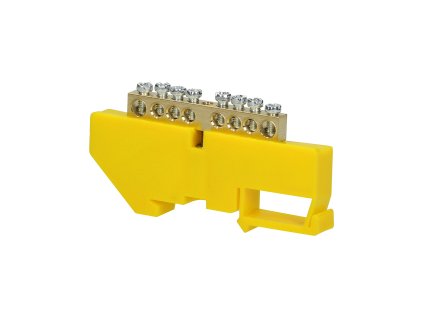 Žltá mosadzná prípojnica PE pre 8 vodičov