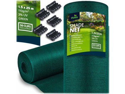Zatieňovacia sieť 1,5x25m 110 g/m2 + 50 svoriek zelená