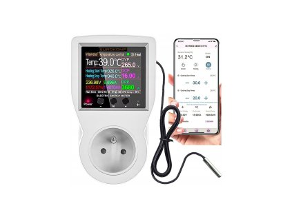 Termostat so zásuvkou 230V, merač energie, WiFi Tuya