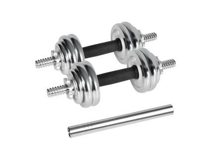 Chrómové liatinové nastaviteľné činky v kufríku s hriadeľom, súprava 15 kg REBEL ACTIVE