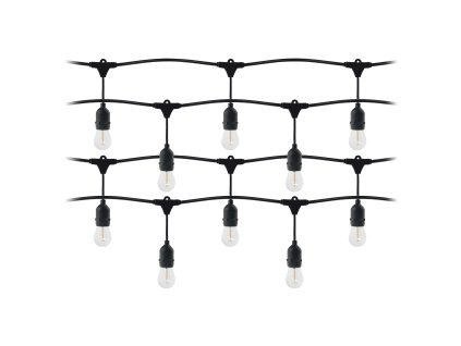 Svetelná girlanda - 20m dlhá, IP44, čierna + 20 LED žiaroviek 1W E27, 3000K + 1 žiarovka zdarma