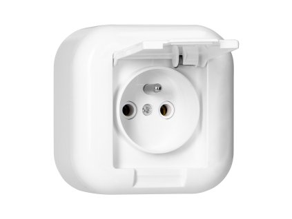 Povrchová montážna jednoduchá zásuvka 2P+E s krytom, 16A, 250V, BIELY