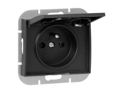 Zásuvka s krytom do steny 2P+E odolná voči poveternostným vplyvom Onyx, 16A, 250V, PT-16OH, čierna