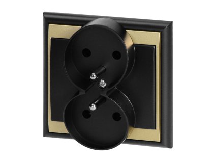 Zapustená dvojzásuvka 2x2P+E Luna, 16A, 250V, PT-6LR, čierna/zlatá