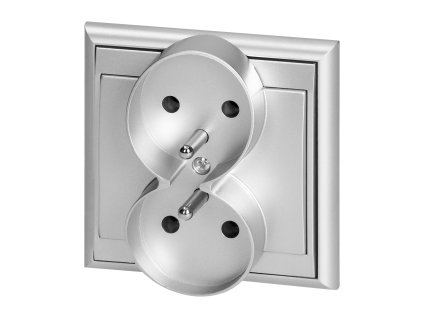 Dvojitá zapustená zásuvka 2x2P+E Luna, 16A, 250V, PT-6LR, strieborná