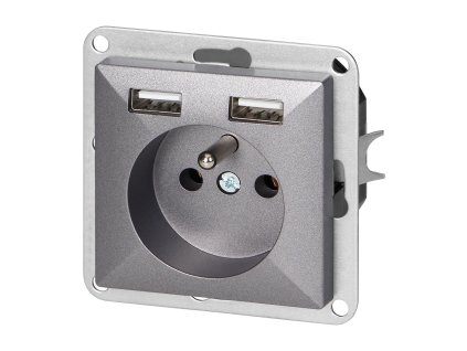 Zapustená jednoduchá zásuvka 2P+E s nabíjačkou Pearl, 16A, 250V, PT-16P/USB, antracit