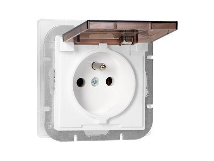 Zásuvka s ochranným krytom do steny 2P+E odolná voči poveternostným vplyvom Perla, 16A, 250V, PT-16PHL, biela
