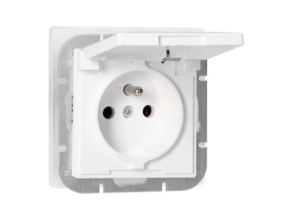 Zásuvka zapustená s krytom 2P+E odolná voči poveternostným vplyvom, biela, 16A, 250V, PT-16PH