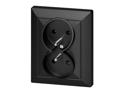 Dvojitá zapustená zásuvka 2x2P+E Pearl, 16A, 250V, PT-6 P, čierna
