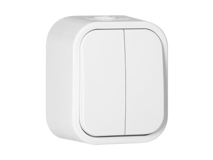 Povrchová montáž dvojtlačidlový spínač B2, 10A, 250V, IP54, WNT-2B2, biely