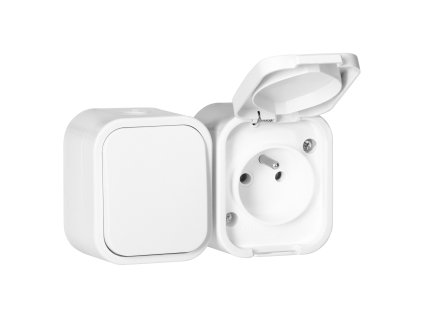 Povrchový jednopólový spínač + Jedna zásuvka 2P+E B2, IP54, GWN-B2, biela