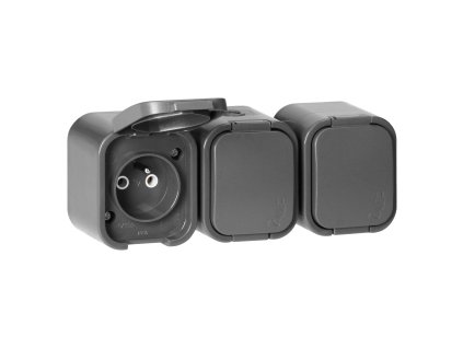 Povrchová trojitá zásuvka 3x2P+E, striekajúca s krytom B2, IP54, NT-316 B2, sivá