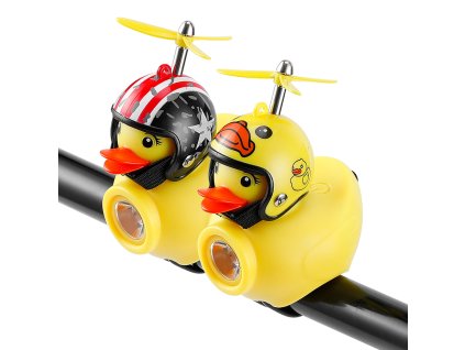 Svetlo na bicykel + klaksón, kačica s prilbou, 130lm, 800mAh, 6000K, 2 dizajny (mix)