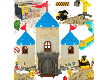 Detský piesok 1100g hradné vozidlá formičky figúrky kreatívna sada