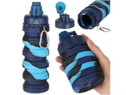 Fľaša na vodu silikónová skladacia fľaša s rukoväťou BEZ BPA 500 ml modrá
