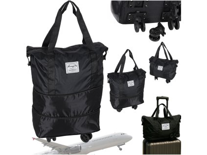 Cestovná taška na kolieskach skladacia priestranná 3 veľkosti čierna