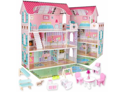 Lulilo Gardeno drevený domček pre bábiky so záhradným nábytkom 70 cm ružový LED