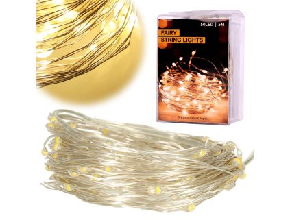 LED dekoratívne drôtené svietidlá 5m 50LED teplá biela