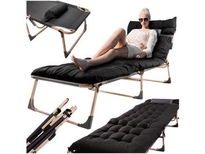 Lozko turystyczne skladane polowe biznesowe 193 cm czarny 170150