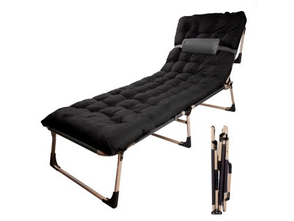 Turistické skladacie poľné lôžko 198 cm čierne