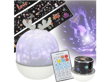 Lampka nocna projektor gwiazd LED USB obrotowy 6 motywow pilot renifer 176394