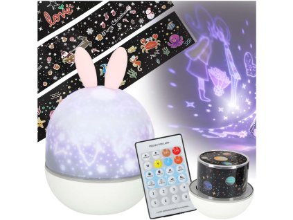 Lampka nocna projektor gwiazd LED USB obrotowy 6 motywow pilot krolik 176378