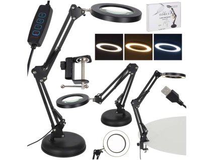 Stolná lampa LED s lupou otočné rameno s lupou 2 spôsoby upevnenia
