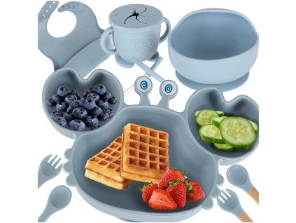 Silikónové detské riady baby crab sada 9 kusov modrá