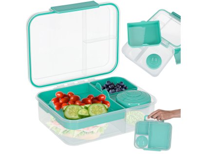 Obedový box na raňajky s priehradkami rozdelený 2200ml mäta