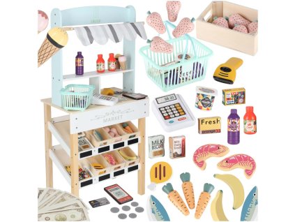 LULILO Melo drevený stánok supermarketu s pokladňou